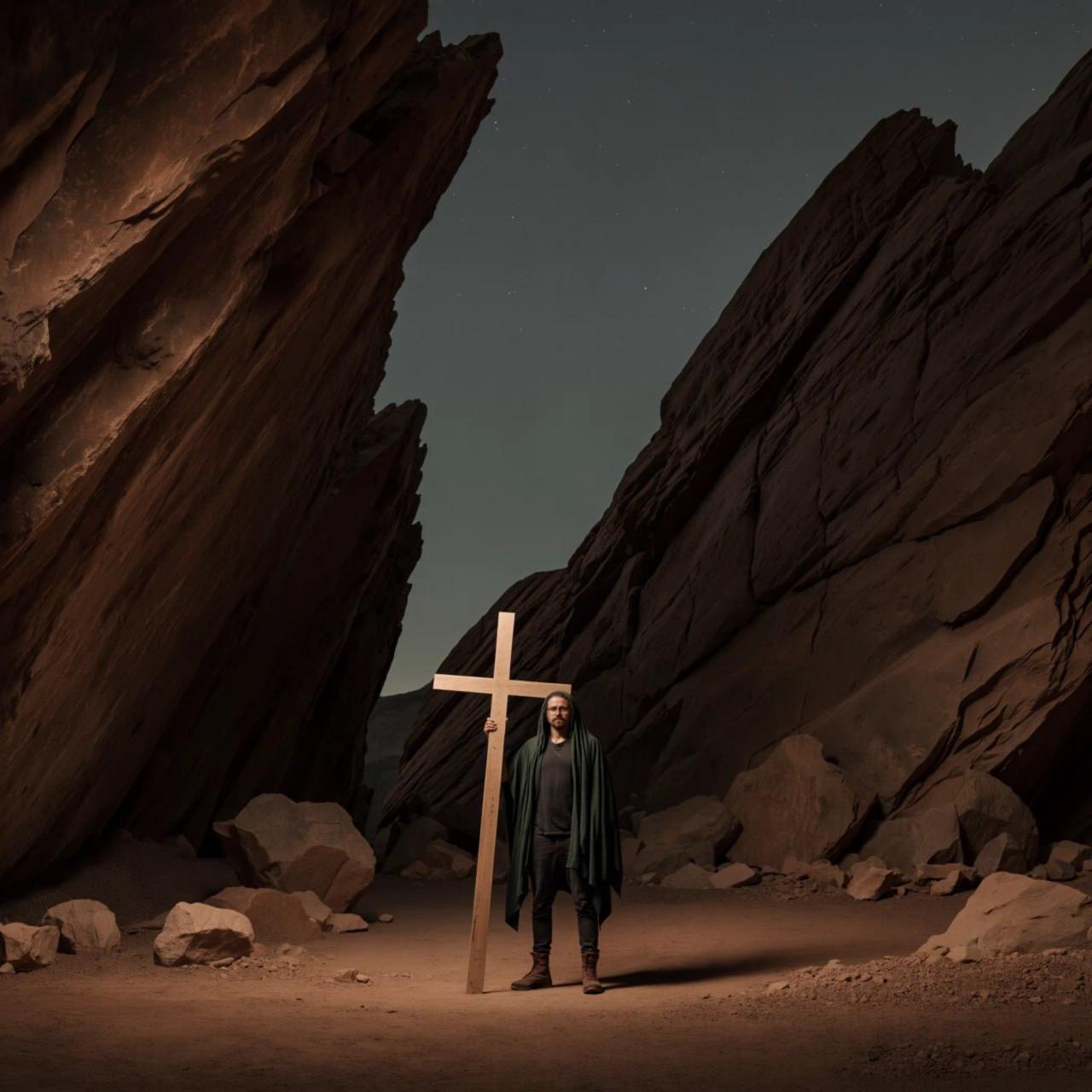 Poza AI pentru single-ul „Crucea” de Jacob Del Gormo, creată de WSOD.PROD pe baza scanării 3D a artistului