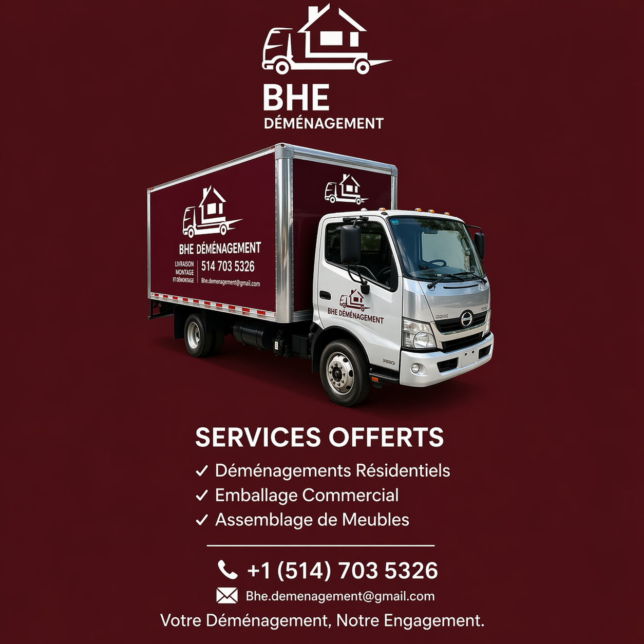 WSOD.PROD a creat grafica publicitară pentru BHE Déménagement, firmă de mutări din Canada