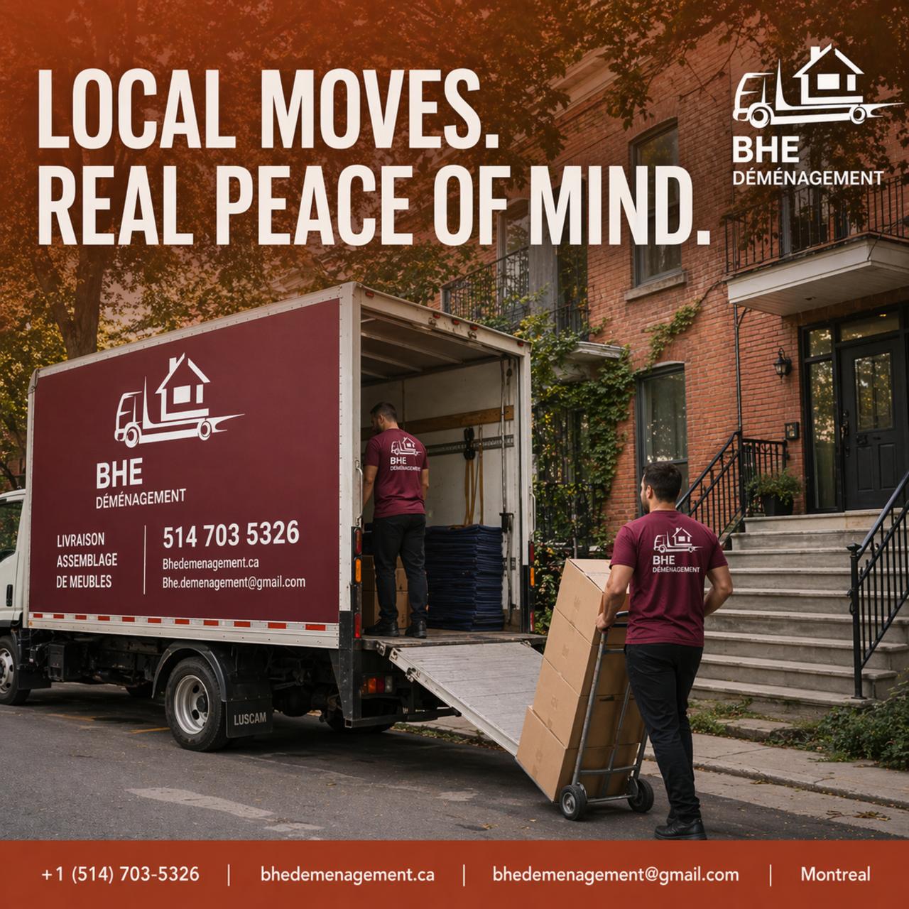 Grafică publicitară pentru BHE Déménagement realizată de WSOD.PROD