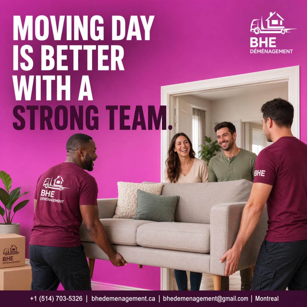 Vizual promoțional pentru BHE Déménagement realizat de WSOD.PROD