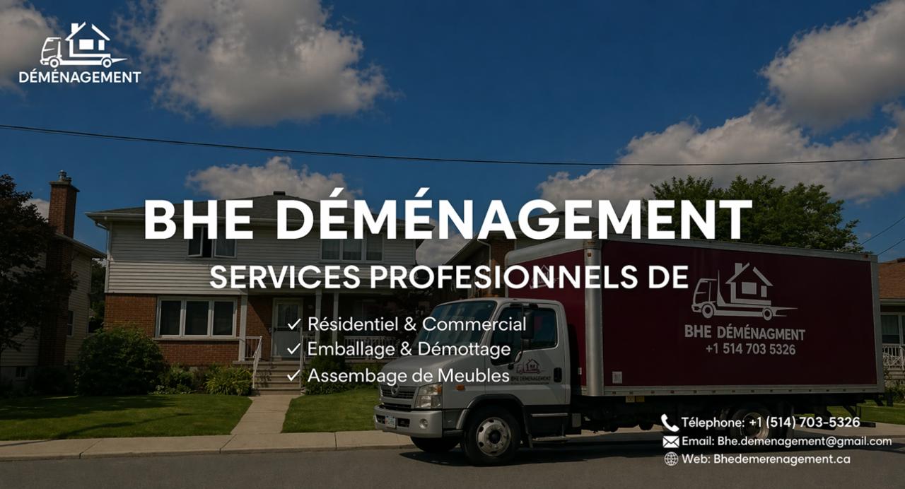 Banner publicitar BHE Déménagement realizat de WSOD.PROD pentru promovarea serviciilor profesionale de mutări