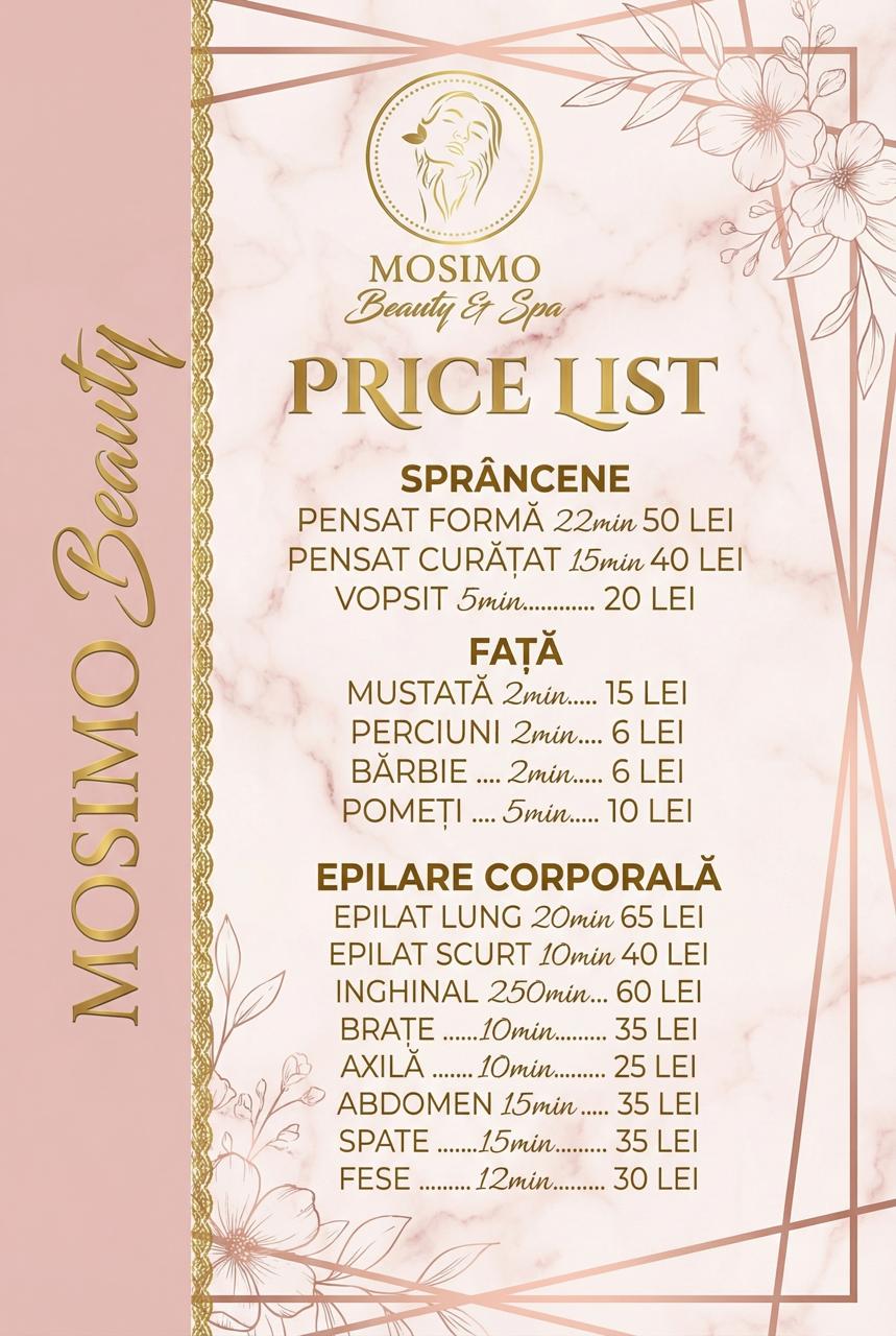 Design meniu pentru Mosimo Beauty Salon, realizat de wsod.prod