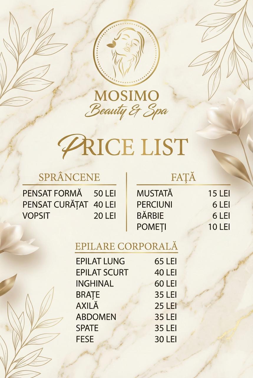 Design meniu pentru Mosimo Beauty Salon, realizat de wsod.prod