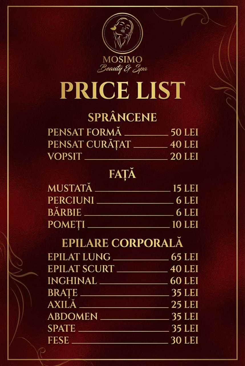 Design meniu pentru Mosimo Beauty Salon, realizat de wsod.prod