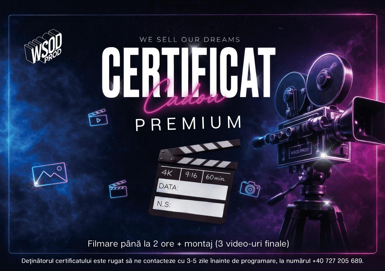 Certificat cadou video realizat de WSOD.PROD pentru WSOD.PROD, în format 16:9 și 9:16 - 16:9